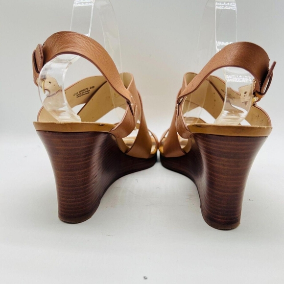 Cole Haan Women's Brown Leather Wedge Ankle Strap Sandals - Picture 6 of 8